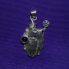 Magical Pondering Wizard Silver Pendant